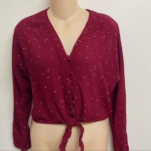 Rails  Red Boho Button Up Front Tie Sloane Rogue‎ Radiant Star Blouse Top Xs.